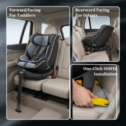 Visuel fabricant REECLE Noir ISOFIX + jambe de force : Fixation ISOFIX